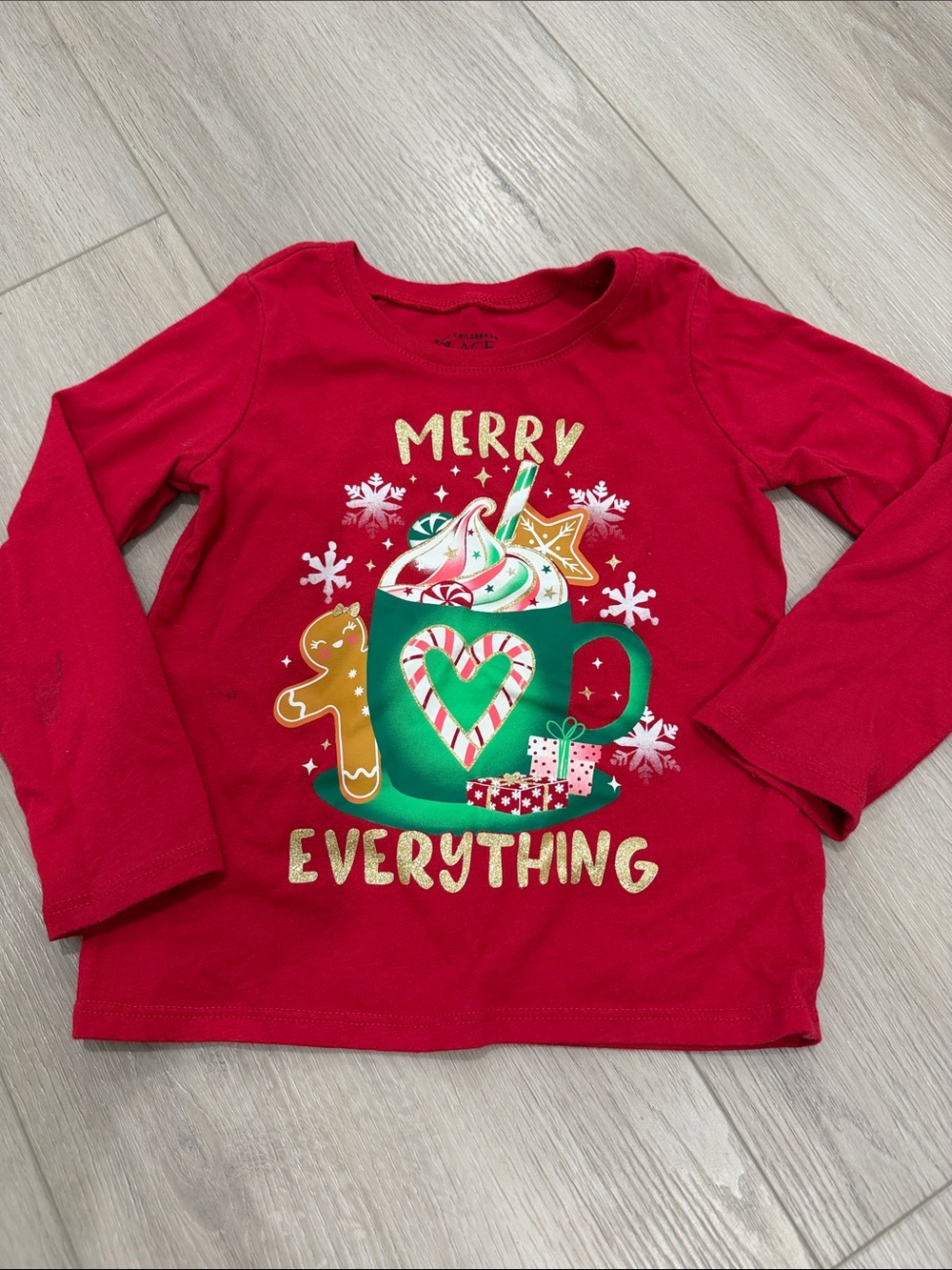 The Children's Place Red Long Sleeve Tee with Green Holiday Mug Graphic